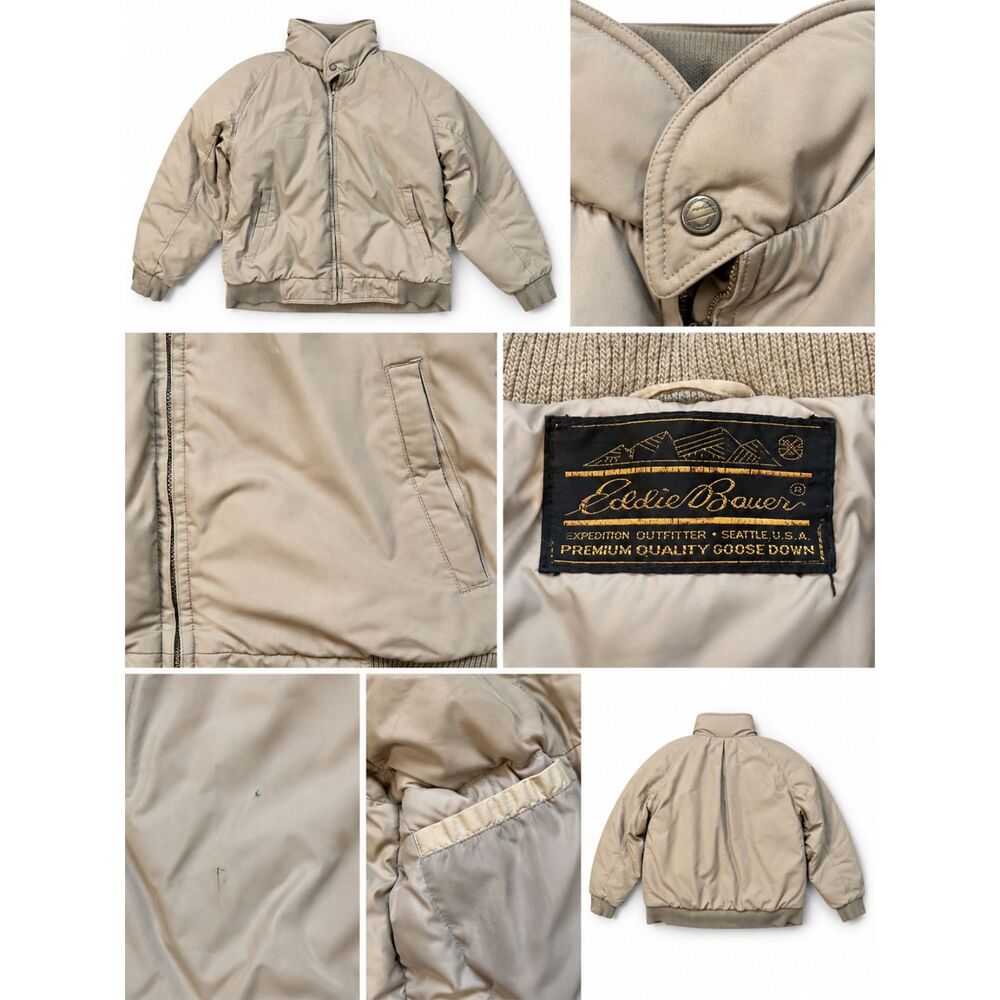 Vintage Eddie Bauer Goose Down Bomber Jacket Tan Beige